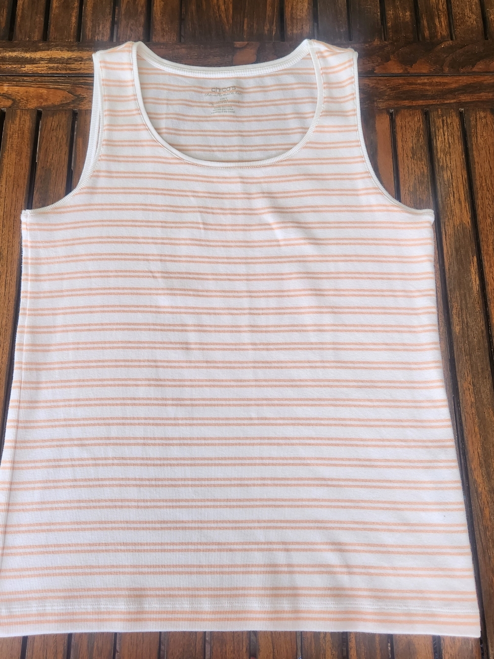 Women's Chico's The Ultimate Tee Tank Top Size 3 White Orange Stripes Super Soft